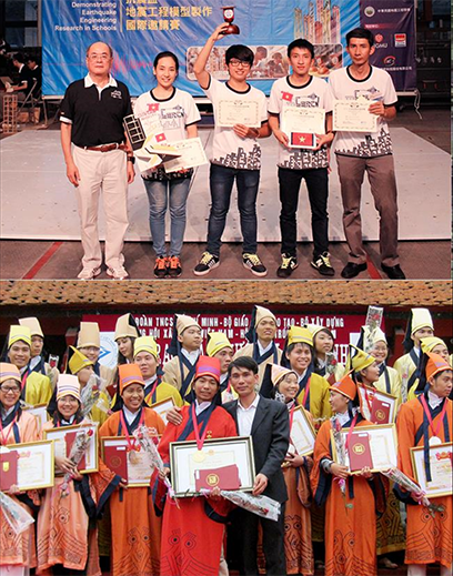 Sinh viên Duy Tân đoạt Cup Vô địch IDEERS châu Á - Thái Bình Dương năm 2014 tại Đài Loan (ảnh trên) và nhận giải Nhất Loa Thành 2010 (ảnh dưới)