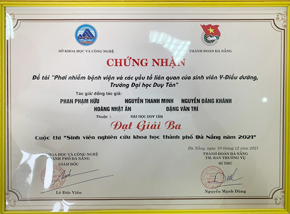 Sinh viên Khoa Y ĐH Duy Tân giành giải Ba Cuộc thi “Sinh viên Nghiên cứu Bk-67