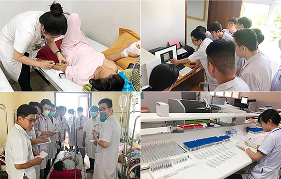 Sinh viên Duy Tân được các bác sĩ của Bệnh viên TW Huế tận tình hướng dẫn thực hành nhiều nghiệp vụ