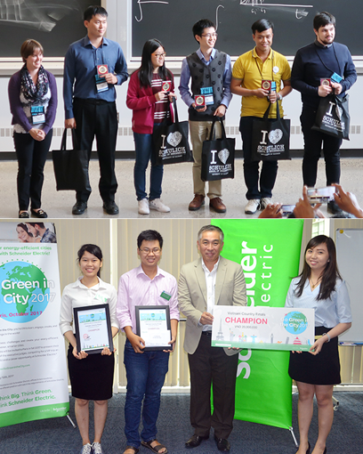 Sinh viên Lê Đình Nhật Khánh (áo vàng) của ĐH Duy Tân cùng các sinh viên quốc tế giành chức Vô địch Cuộc thi CDIO Academy 2017 tại Canada (ảnh trên) và sinh viên Duy Tân Vô địch Quốc gia Cuộc thi “Go Green in the City” 2017 (ảnh dưới)