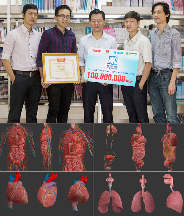 Nhóm tác giả ĐH Duy Tân và một phần hình ảnh sản phẩm Ứng dụng Công nghệ mô phỏng 3D trong Giải phẫu học